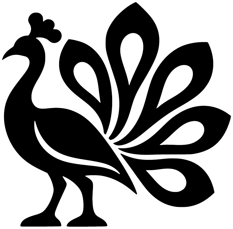 Peacock-style vinyl decal silhouette with fan, black design with white accents