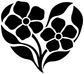 Heart-shaped floral vinyl decal, black petals with white outlines and center dots