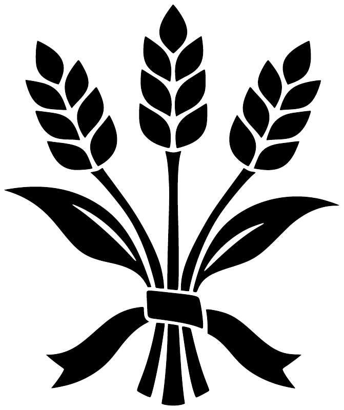 Harvest wheat bouquet vinyl decal graphic, three stalks and ribbon, black