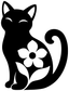 Black cat vinyl decal with white flower, curled tail