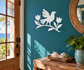 White dancing bird on floral branch vinyl decal
