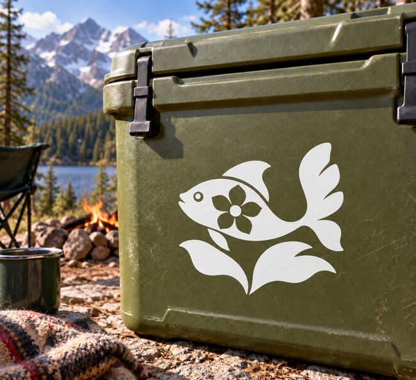 White fish vinyl decal with flower and leaf accents