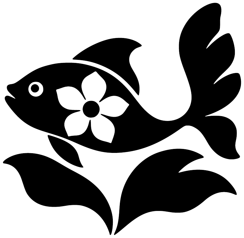 Black fish vinyl decal with white flower and leaf accents