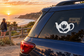 Tulip teapot crest vinyl decal, white tulip teapot icon on car rear window