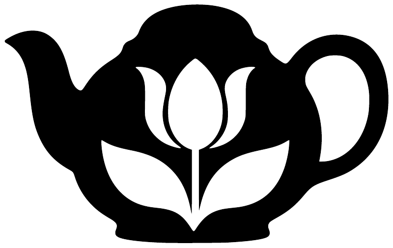 Tulip teapot crest vinyl decal, black teapot silhouette with white tulip flower