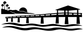 Vinyl pier decal silhouette with palm trees, waves, and gazebo-style building shape.