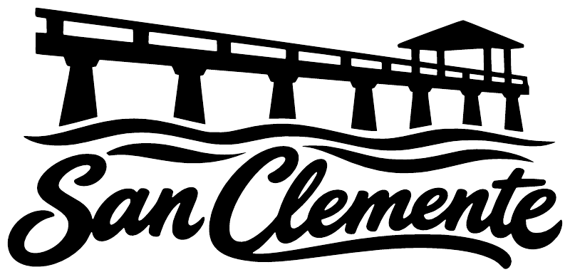 San Clemente pier and wordmark vinyl decal, black design