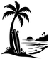 Palm tree and surf scene vinyl decal graphic in black