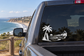 Palm horizon vinyl decal with palm tree, waves, and coastal shoreline design
