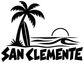 Black palm tree and San Clemente longboard wordmark vinyl decal logo