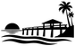Black pier sunset vinyl decal graphic with sun, ocean waves, pier, and palm trees