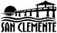 Vinyl decal with pier silhouette, waves, and 'SAN CLEMENTE' wordmark, black and white