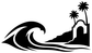 Black and white wave and arch icon vinyl decal graphic with palm trees