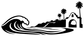 San Clemente wave and arch horizon vinyl decal, black silhouette with palm trees