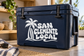 White palm tree and “San Clemente Local” vinyl decal logo on dark blue surface
