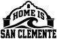 Black-and-white San Clemente home logo vinyl decal with arch and wave text