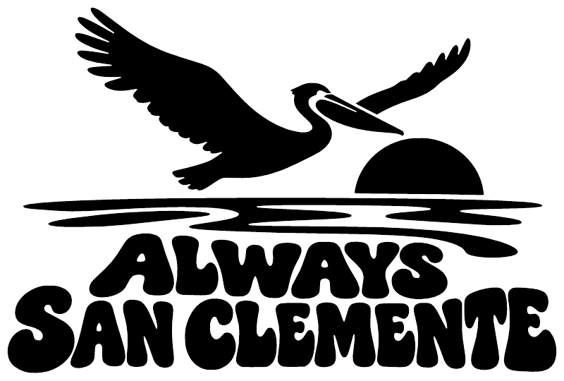 Vinyl decal in black with bird emblem and 'ALWAYS SAN CLEMENTE' lettering