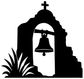 Mission bell vinyl decal icon with church silhouette and bell