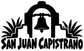 Black and white San Juan Capistrano mission bell vinyl wordmark decal