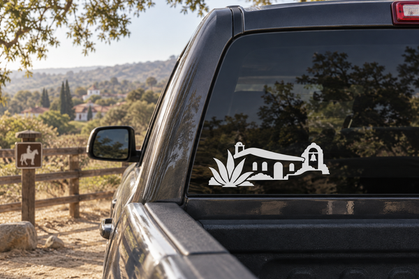 White cottage icon vinyl decal on car window