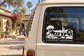 Black and white San Juan Capistrano historic cottage horizon vinyl decal on car window