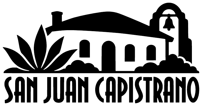 Black San Juan Capistrano wordmark vinyl decal with church icon