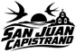 Black vinyl decal with swallow sunset scene and bold 'SAN JUAN CAPISTRANO' lettering