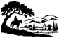 White silhouette vinyl decal showing horse rider, large tree, and desert scenery
