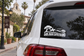 Oak Country Rider vinyl decal with San Juan Capistrano wordmark on car rear window