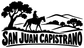 San Juan Capistrano rider scene vinyl decal, black silhouette wordmark and horse