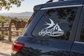 San Juan Capistrano classic lettering vinyl decal on car window, bird and mission icon