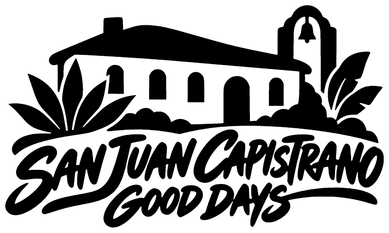 Black San Juan Capistrano Good Days vinyl decal logo with church, palms, and script