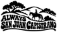 Vinyl decal with bold Always San Juan Capistrano text and horse rider silhouette, black