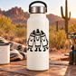 Three smiling crayon character vinyl decal on bottle, black-outlined cartoon