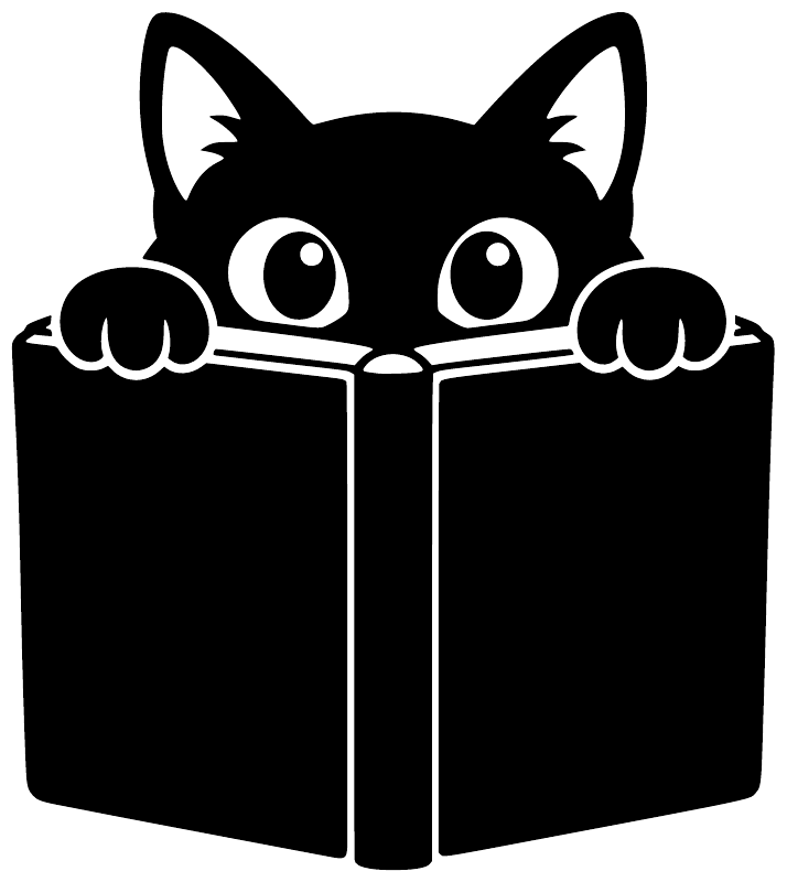 Black cat vinyl decal reading an open book