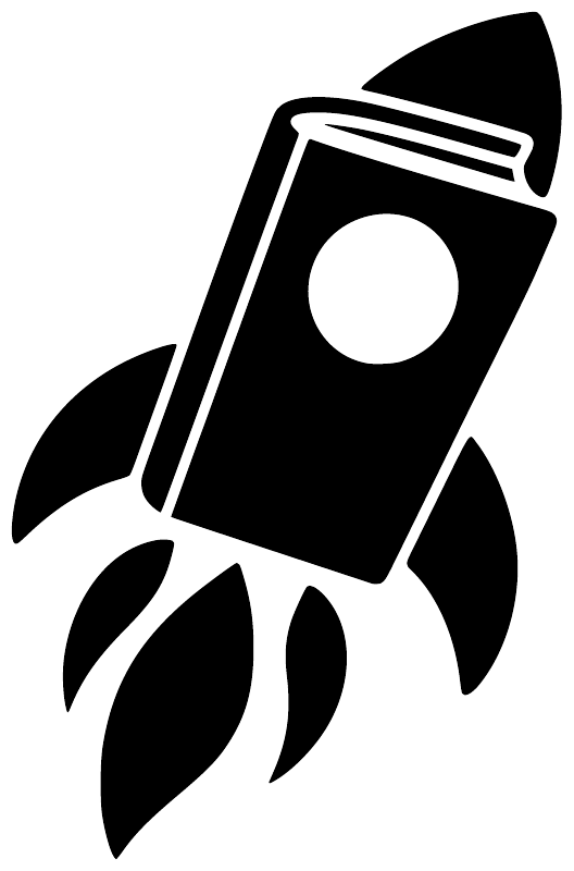 Black rocket book vinyl decal sticker with circular window and flame shapes