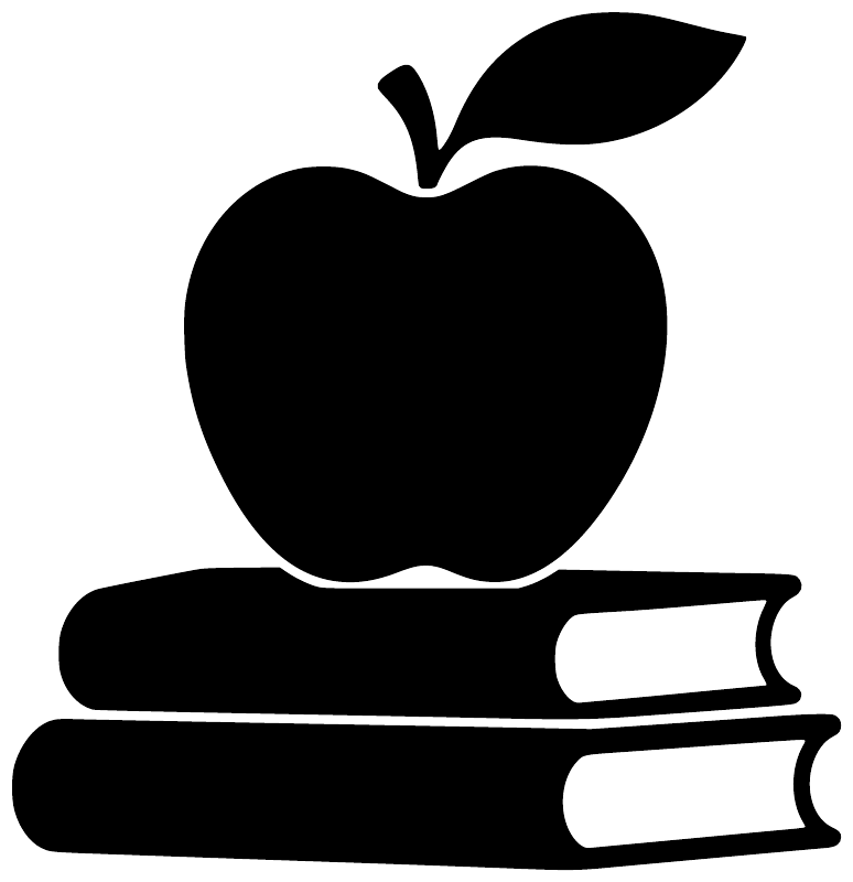 White apple above two stacked books vinyl decal on a plain white design