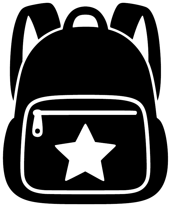 Close-up black backpack vinyl decal with white star and front zipper pocket outline