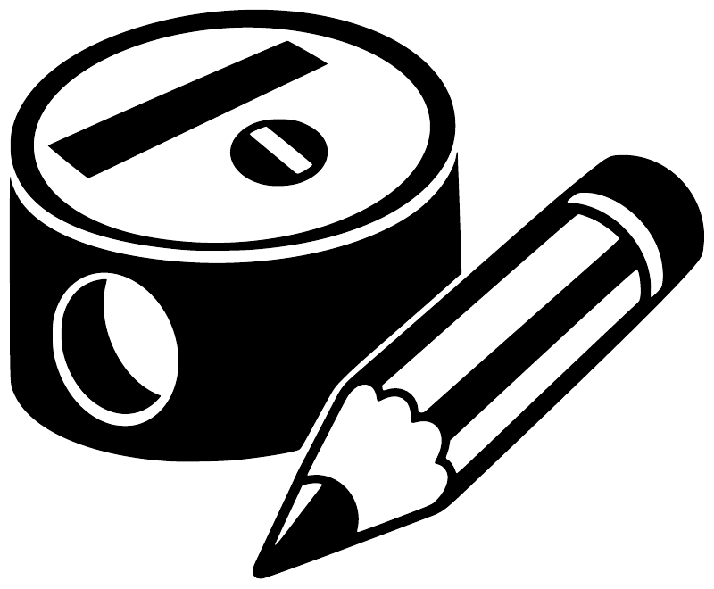 Close-up view vinyl decal of black pencil sharpener with pencil and white highlights