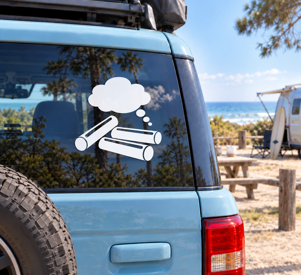 Chalk cloud vinyl decal with cloud and chalkstick icons on car window