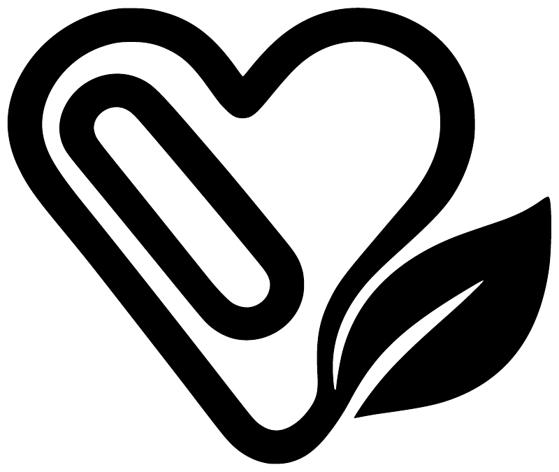 Black heart vinyl decal with paperclip linework and leaf accents on white