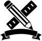 Pencil and ruler crest vinyl decal with banner, black design on white