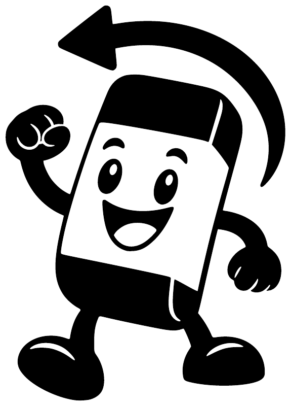 Eraser character vinyl decal close-up with black arrow curve and smiling face