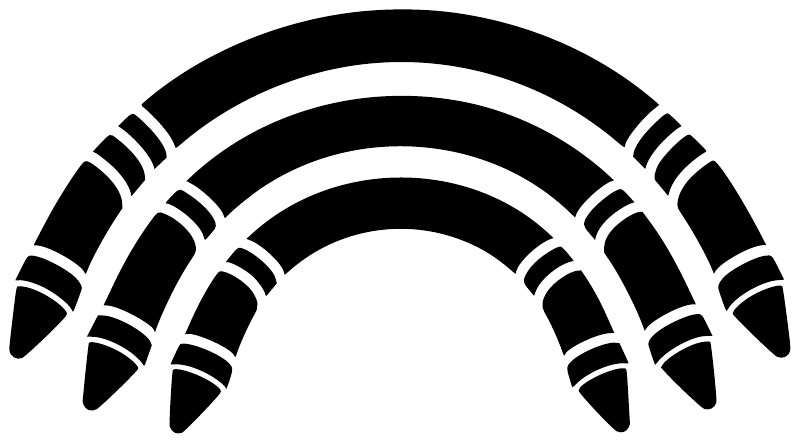 Rainbow vinyl decal close-up with black and white striped arches