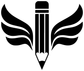 Pencil wings vinyl decal, black-and-white shield-style winged pencil icon