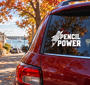 Vinyl decal for vehicles with Pencil Power logo and stylized pencil icon