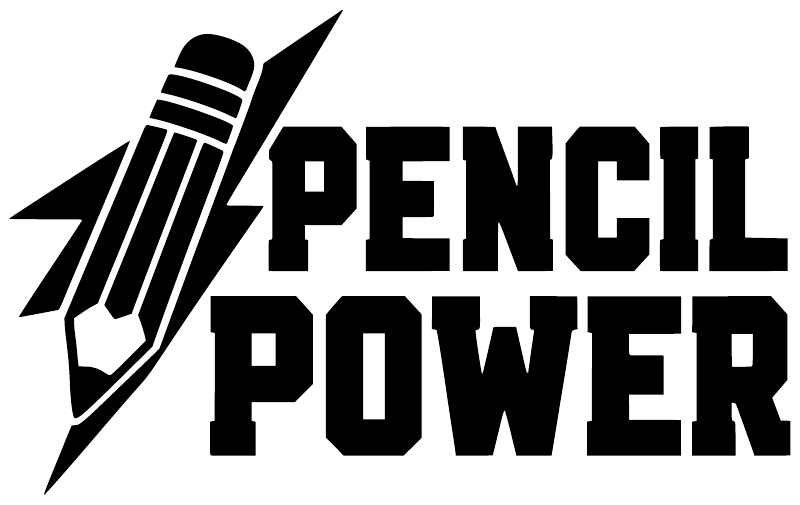 Vinyl decal graphic: Pencil Power text with pencil icon, black on white