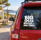 Vinyl decal with "BIG IDEAS" and "SMALL PENCILS" text on a car window