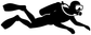 Black scuba diver vinyl decal silhouette, streamlined swimming pose