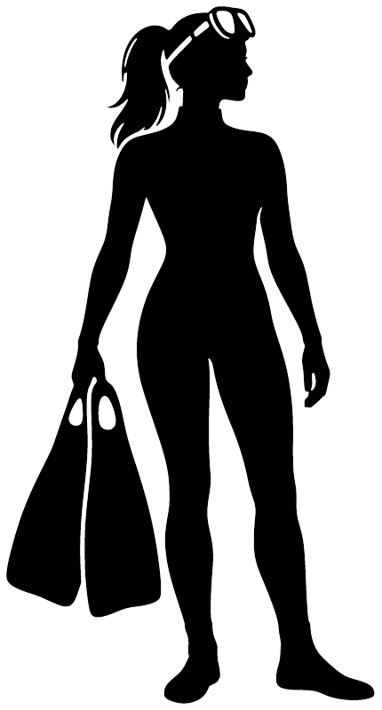 Scuba diver silhouette vinyl decal of woman with fins